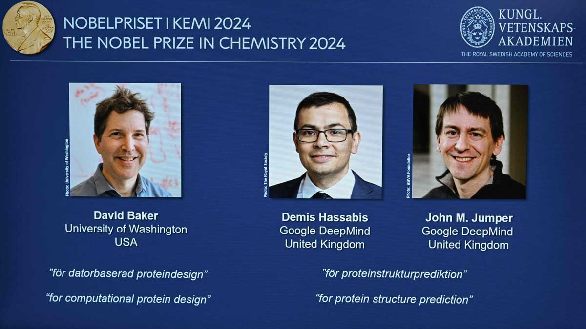 David Baker, Demis Hassabis, and John Jumper were granted the Nobel Prize in Chemistry.