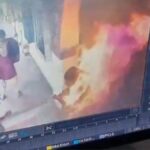 Screengrab of CCTV visual showing the victim setting herself abalze in Fakir Mohan (Autonomous) College premises